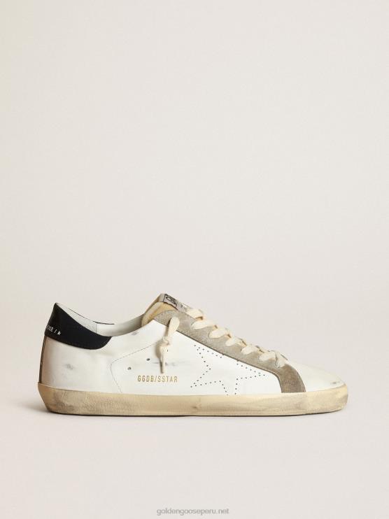 FDVPX651 Golden Goose hombres zapatillas deportivas super-star con estrella perforada y refuerzo del talón de piel azul noche brillante