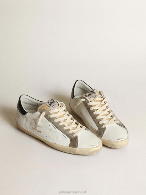 FDVPX651 Golden Goose hombres zapatillas deportivas super-star con estrella perforada y refuerzo del talón de piel azul noche brillante