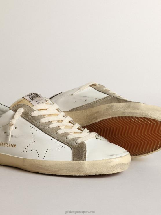 FDVPX651 Golden Goose hombres zapatillas deportivas super-star con estrella perforada y refuerzo del talón de piel azul noche brillante