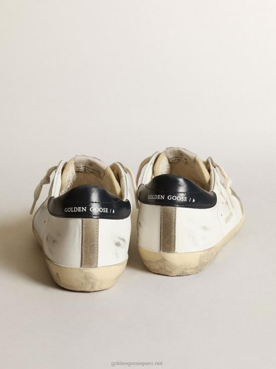 FDVPX651 Golden Goose hombres zapatillas deportivas super-star con estrella perforada y refuerzo del talón de piel azul noche brillante