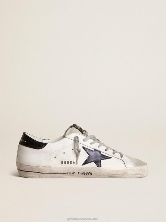 FDVPX665 Golden Goose hombres superestrella con estrella de piel metalizada azul y tirador negro en el talón