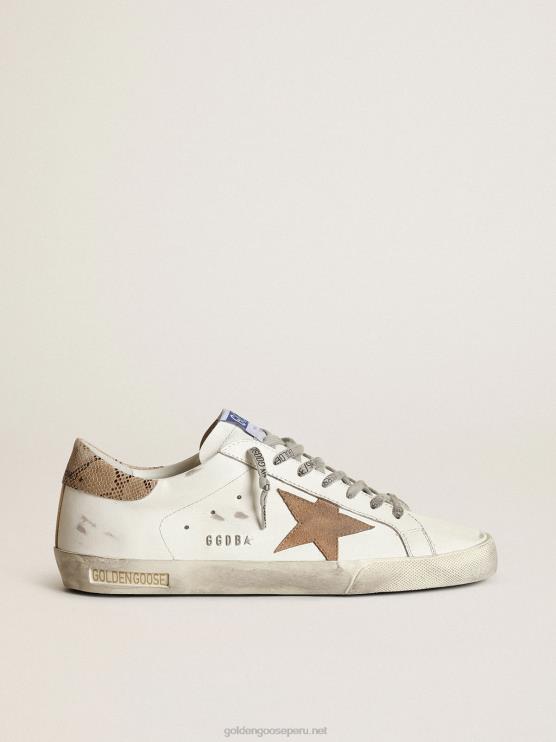 FDVPX682 Golden Goose hombres superestrella con estrella de ante color tabaco y refuerzo del talón beige