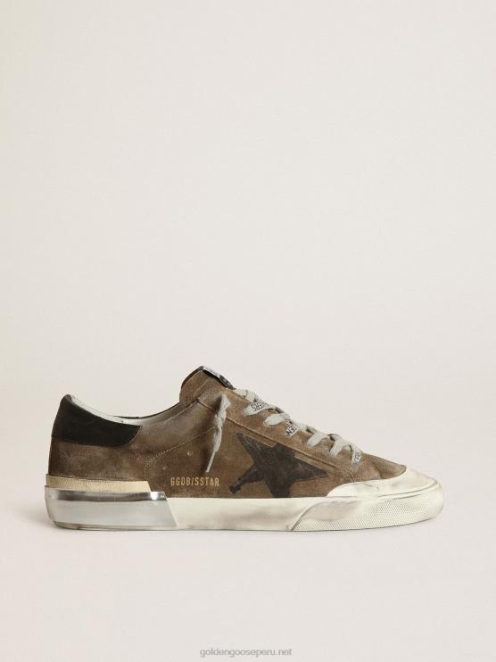 FDVPX685 Golden Goose hombres superestrella de ante verde militar con estrella serigrafiada