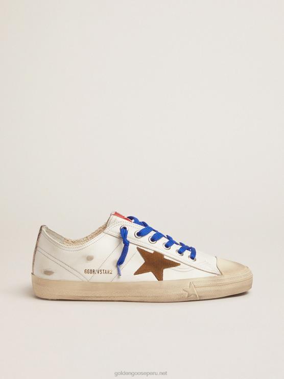 FDVPX578 Golden Goose hombres zapatillas v-star ltd con tira vertical con estampado de serpiente y cordones azules