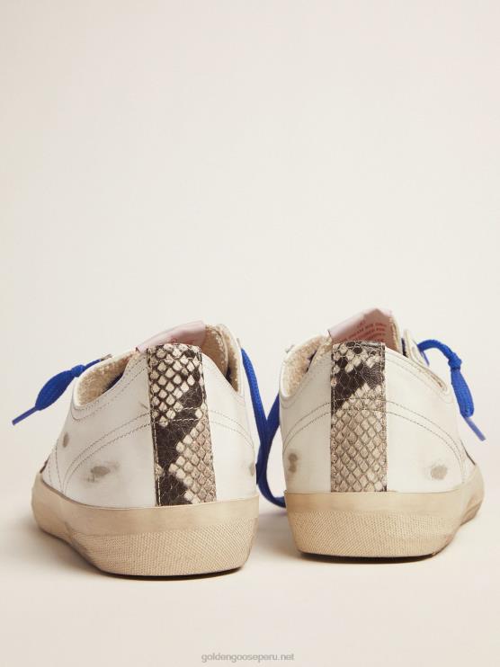 FDVPX578 Golden Goose hombres zapatillas v-star ltd con tira vertical con estampado de serpiente y cordones azules