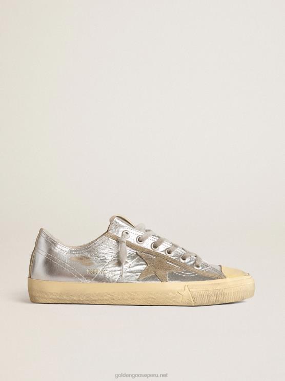 FDVPX637 Golden Goose hombres Zapatillas deportivas v-star ltd de piel plateada metalizada con estrella de ante gris hielo