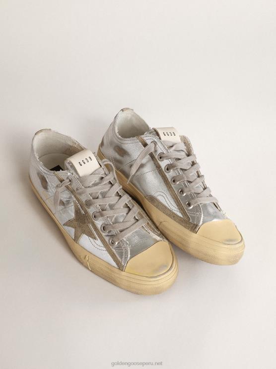 FDVPX637 Golden Goose hombres Zapatillas deportivas v-star ltd de piel plateada metalizada con estrella de ante gris hielo