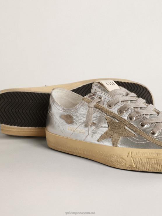 FDVPX637 Golden Goose hombres Zapatillas deportivas v-star ltd de piel plateada metalizada con estrella de ante gris hielo