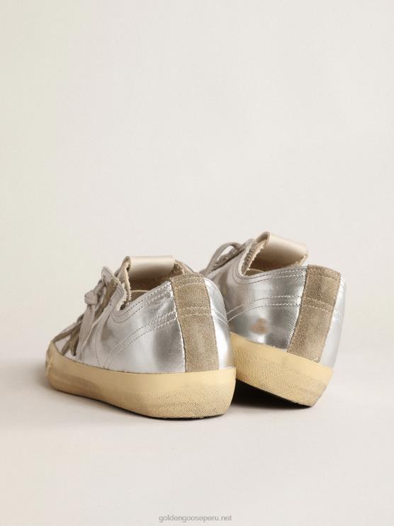 FDVPX637 Golden Goose hombres Zapatillas deportivas v-star ltd de piel plateada metalizada con estrella de ante gris hielo