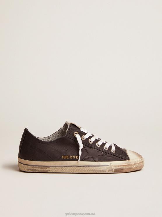 FDVPX655 Golden Goose hombres v-star en cuero negro con una estrella de cuero negro