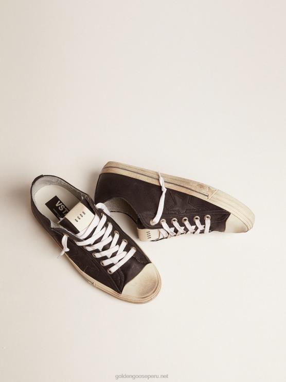 FDVPX655 Golden Goose hombres v-star en cuero negro con una estrella de cuero negro