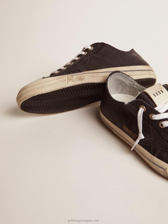 FDVPX655 Golden Goose hombres v-star en cuero negro con una estrella de cuero negro