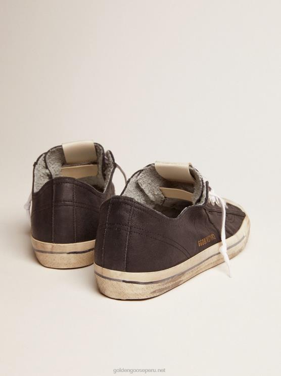FDVPX655 Golden Goose hombres v-star en cuero negro con una estrella de cuero negro