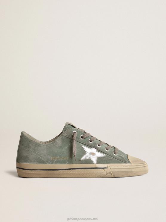 FDVPX664 Golden Goose hombres v-star de ante verde militar con estrella de piel laminada