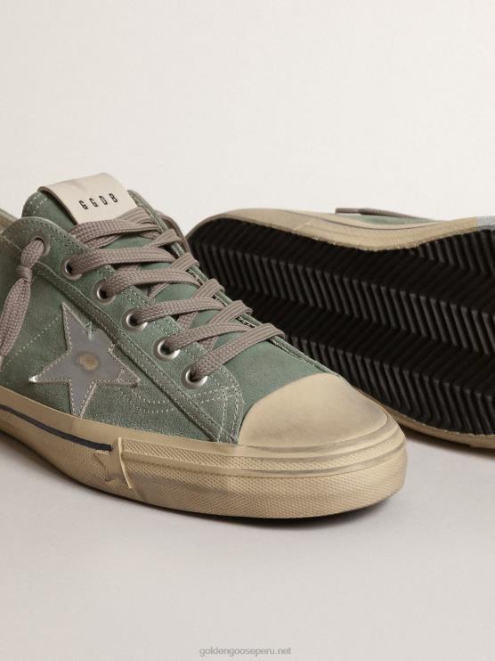 FDVPX664 Golden Goose hombres v-star de ante verde militar con estrella de piel laminada