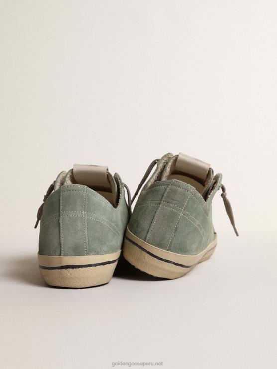 FDVPX664 Golden Goose hombres v-star de ante verde militar con estrella de piel laminada