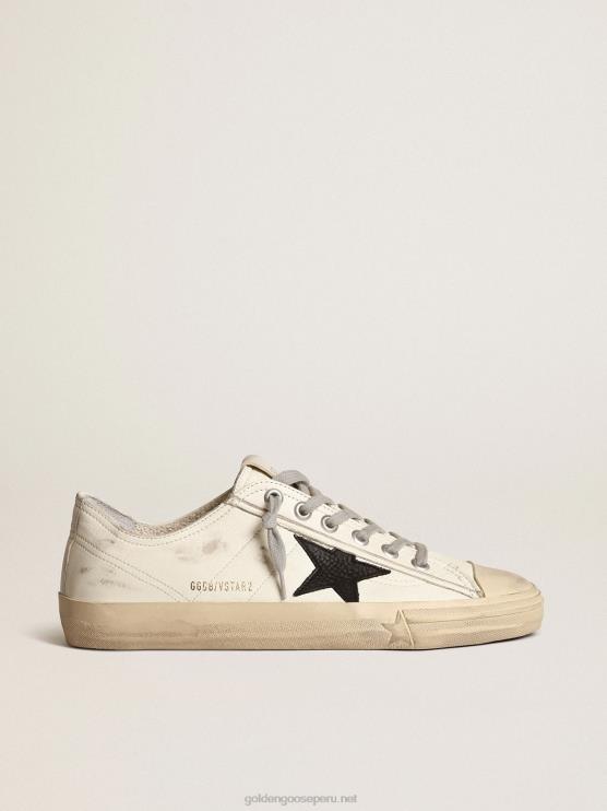 FDVPX668 Golden Goose hombres Zapatillas deportivas v-star de napa color hueso con estrella de nubuck negro
