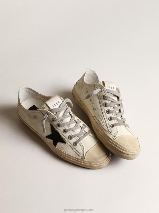 FDVPX668 Golden Goose hombres Zapatillas deportivas v-star de napa color hueso con estrella de nubuck negro