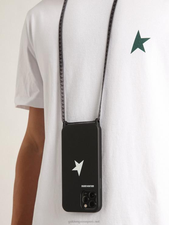 FDVPX298 Golden Goose mujer funda negra para iphone 12 y 12 pro max con logo blanco en contraste y cordones con logo