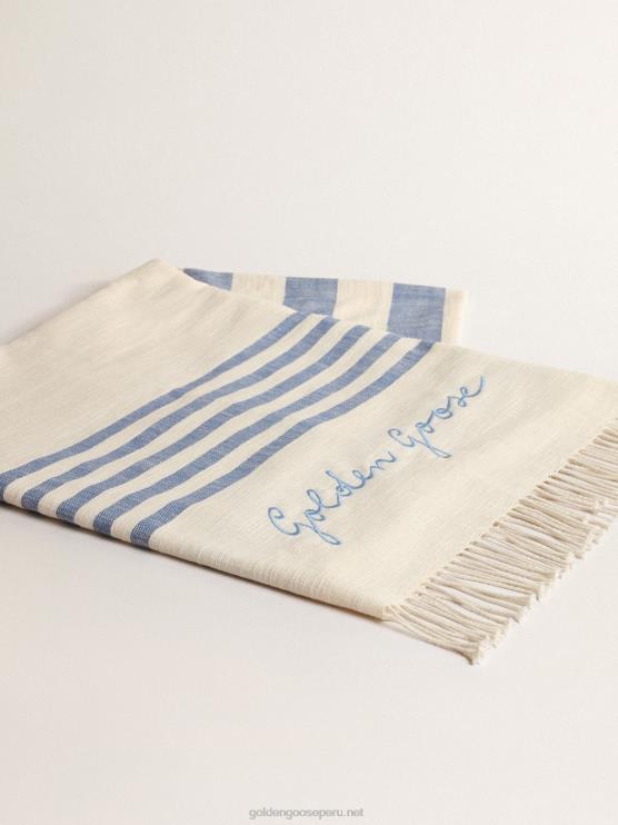 FDVPX302 Golden Goose mujer Toalla de playa de algodón colección resort con rayas azules y flecos