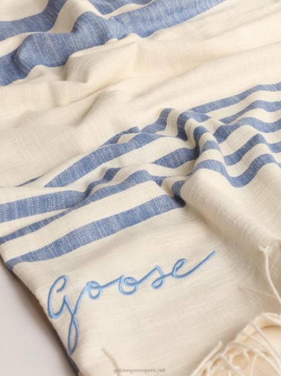 FDVPX302 Golden Goose mujer Toalla de playa de algodón colección resort con rayas azules y flecos
