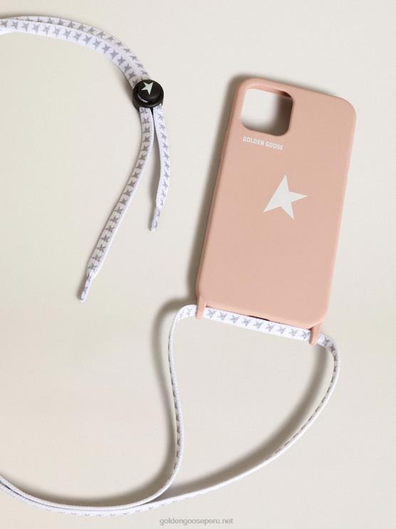 FDVPX304 Golden Goose mujer funda rosa pálido para iphone 12 y 12 pro con logo blanco en contraste y cordones con logo