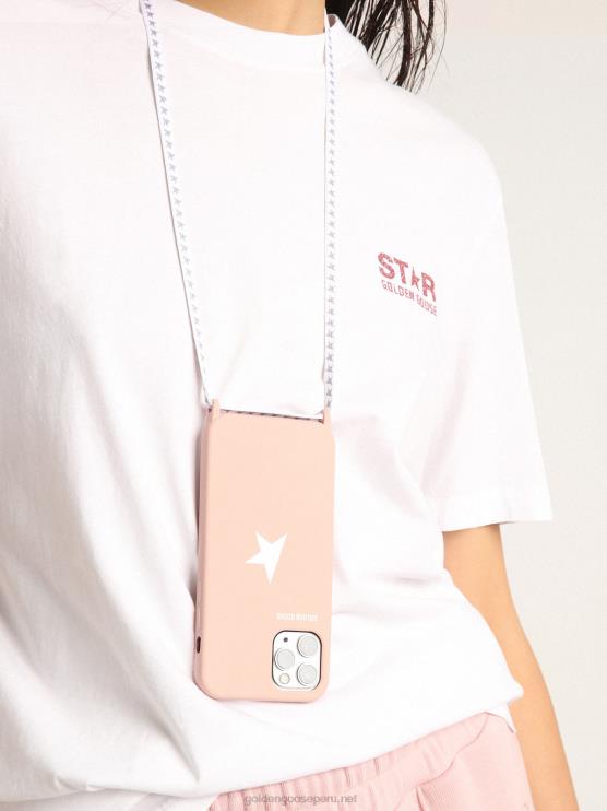 FDVPX304 Golden Goose mujer funda rosa pálido para iphone 12 y 12 pro con logo blanco en contraste y cordones con logo