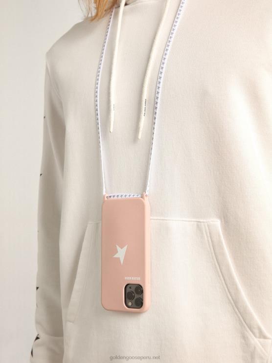 FDVPX304 Golden Goose mujer funda rosa pálido para iphone 12 y 12 pro con logo blanco en contraste y cordones con logo