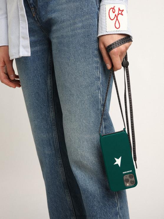 FDVPX310 Golden Goose mujer funda verde para iphone 12 y 12 pro con logo blanco en contraste y cordones con logo