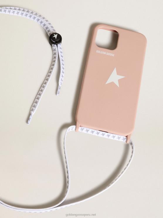 FDVPX313 Golden Goose mujer funda rosa pálido para iphone 12 y 12 pro max con logo blanco en contraste y cordones con logo