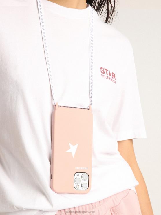 FDVPX313 Golden Goose mujer funda rosa pálido para iphone 12 y 12 pro max con logo blanco en contraste y cordones con logo