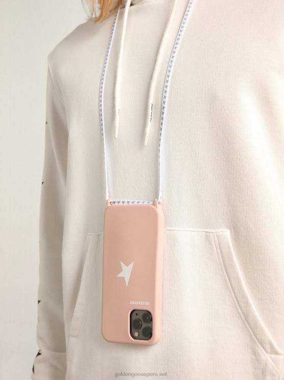 FDVPX313 Golden Goose mujer funda rosa pálido para iphone 12 y 12 pro max con logo blanco en contraste y cordones con logo