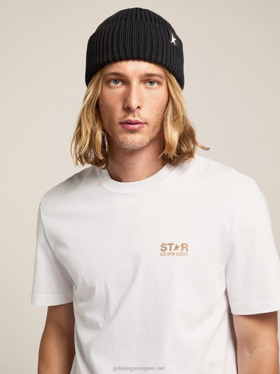 FDVPX375 Golden Goose mujer gorro de lana negro con estrella blanca en contraste
