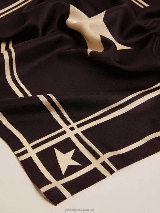 FDVPX301 Golden Goose mujer bufanda de la colección en negro con rayas y estrellas blancas en contraste