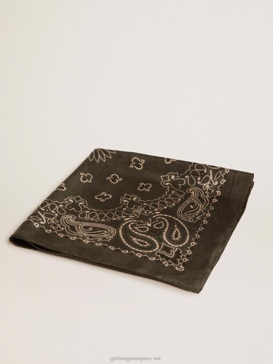 FDVPX314 Golden Goose mujer Pañuelo de la colección en color verde musgo con estampado paisley