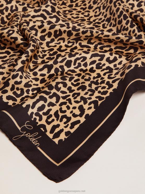 FDVPX316 Golden Goose mujer bufanda de la colección en negro con estampado de leopardo