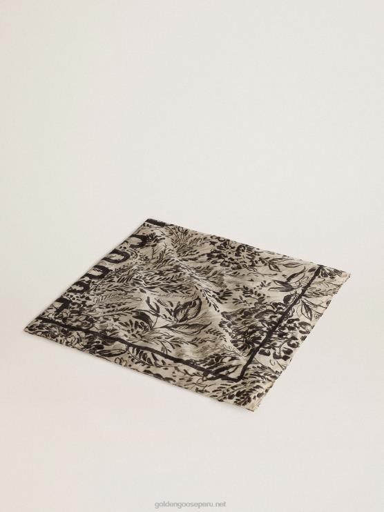 FDVPX355 Golden Goose mujer pañuelo blanco hueso con estampado de toile de jouy en contraste