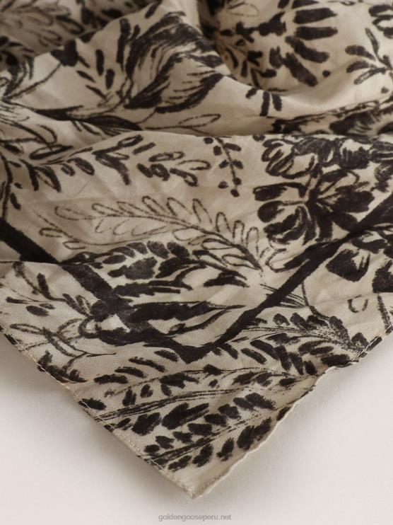 FDVPX355 Golden Goose mujer pañuelo blanco hueso con estampado de toile de jouy en contraste