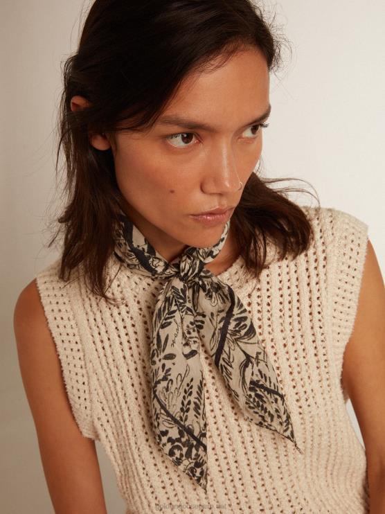 FDVPX355 Golden Goose mujer pañuelo blanco hueso con estampado de toile de jouy en contraste