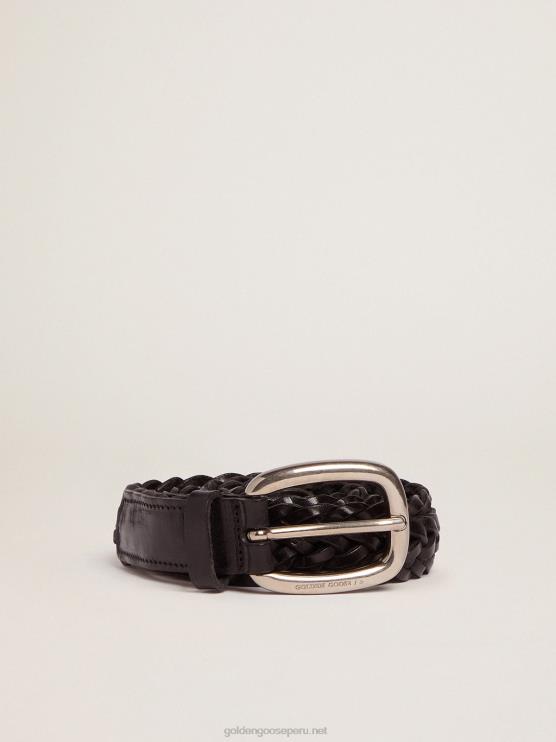 FDVPX296 Golden Goose mujer cinturón en piel trenzada negra