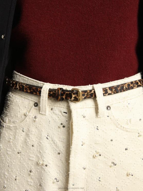 FDVPX308 Golden Goose mujer cinturón molly de piel de potro con estampado de leopardo negro y marrón y tachuelas en forma de estrella