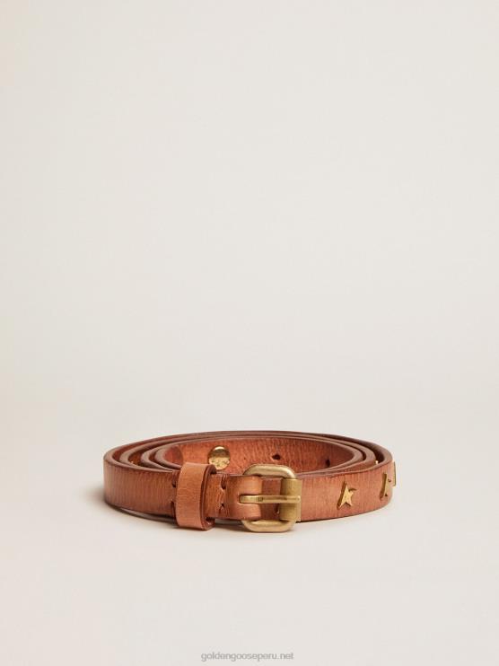 FDVPX388 Golden Goose mujer cinturón de cuero marrón molly con tachuelas en forma de estrella