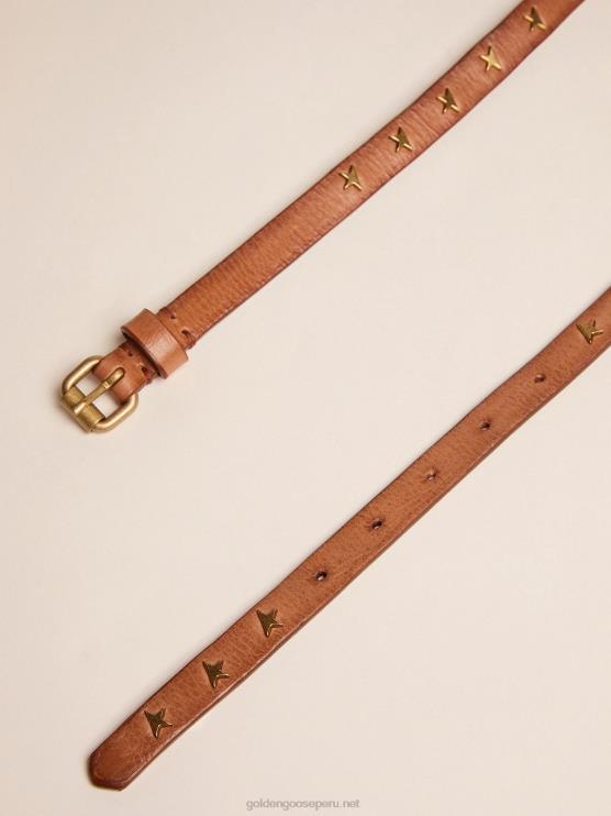 FDVPX388 Golden Goose mujer cinturón de cuero marrón molly con tachuelas en forma de estrella