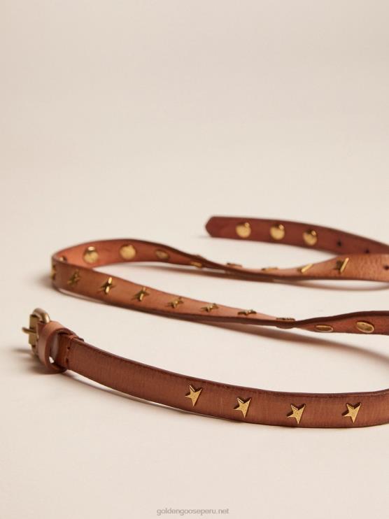 FDVPX388 Golden Goose mujer cinturón de cuero marrón molly con tachuelas en forma de estrella