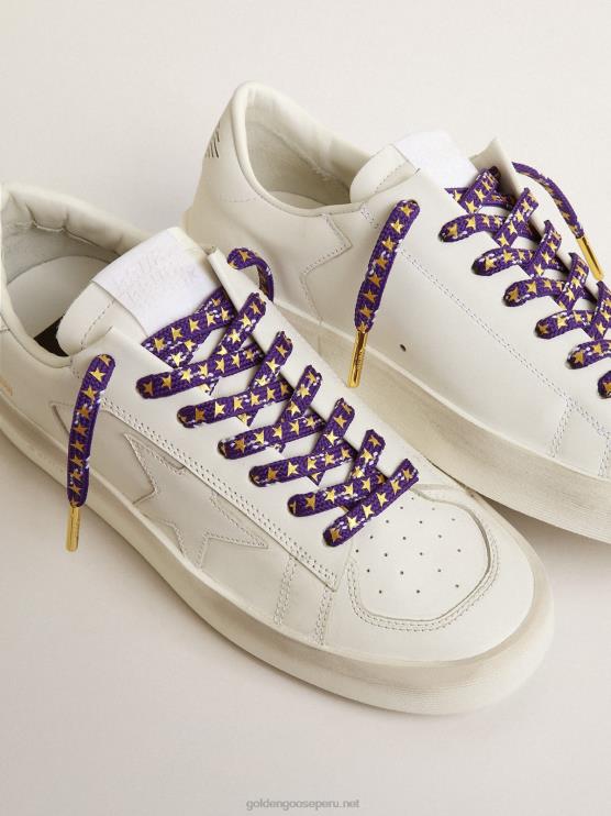 FDVPX415 Golden Goose mujer cordones morados con adornos y estrellas doradas en contraste