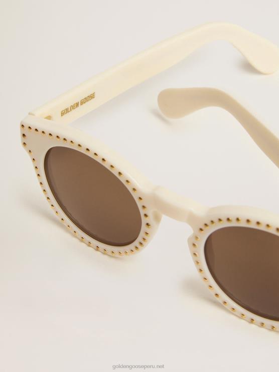 FDVPX331 Golden Goose mujer sunframe estilo cameron panthos con marco blanco tachuelas doradas y detalles dorados