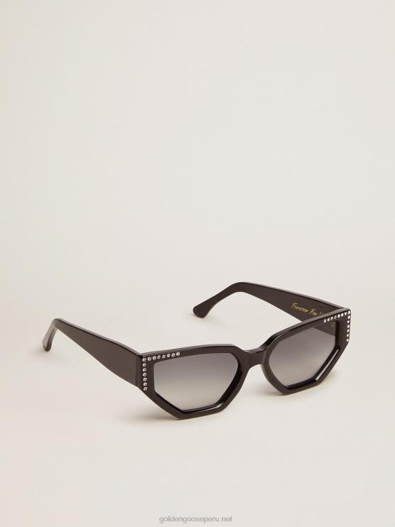 FDVPX333 Golden Goose mujer jackie de marco solar de estilo rectangular con marco negro y pequeños cristales