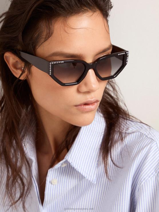 FDVPX333 Golden Goose mujer jackie de marco solar de estilo rectangular con marco negro y pequeños cristales