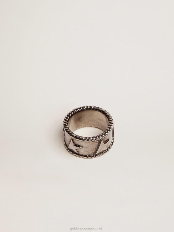 FDVPX322 Golden Goose mujer Anillo de banda de la colección Timeless Jewelmates en color plata envejecida.