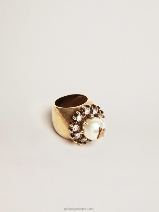 FDVPX400 Golden Goose mujer anillo en color oro viejo con abalorio decorativo y cristales